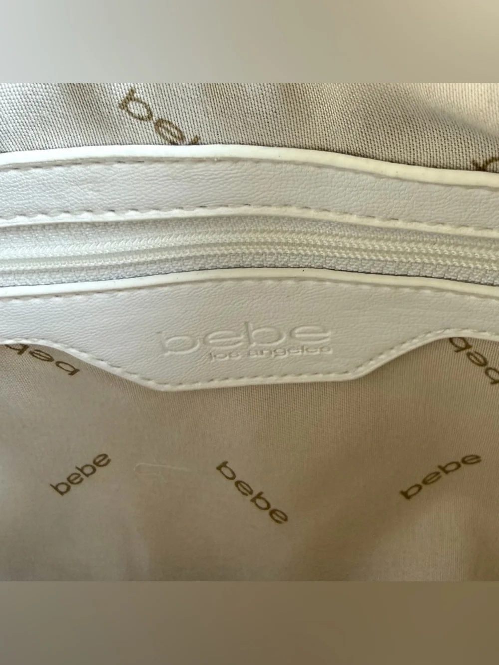 bebe Brown, White & Gold Logo Hobo Shoulder Bag with Coin Pouch - Picture 10 of 16